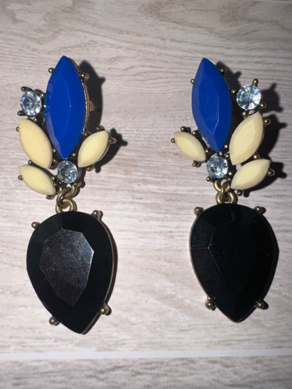 Blue, Black and Cream Teardrop Statement Earrings